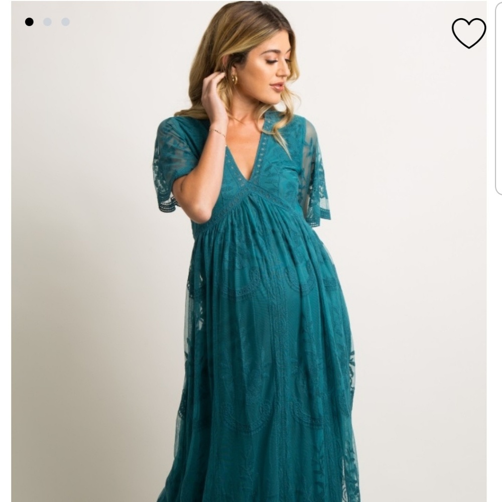 Pinkblush Teal Mesh Overlay Maternity Maxi Dress